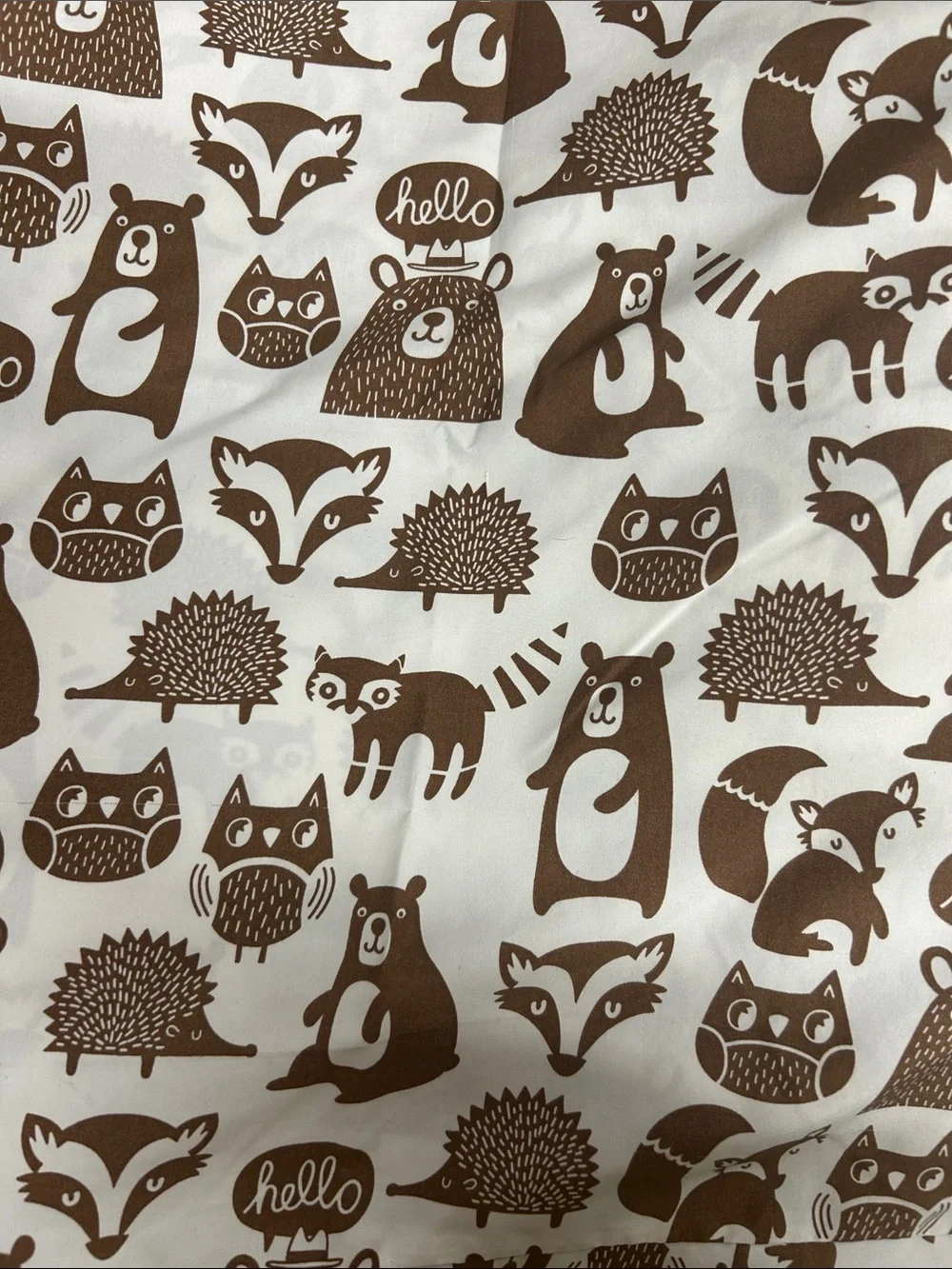 Woodland Animal Print Cotton Fabric - Brown on White bed set twin